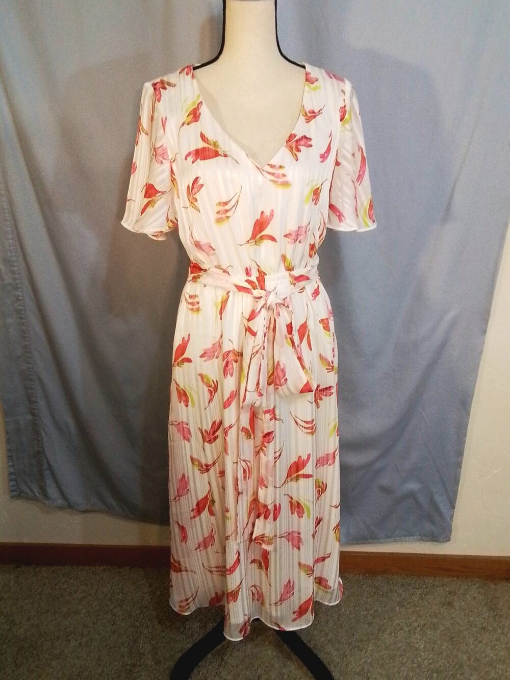 Anne Klein white belted dress with pink flowers